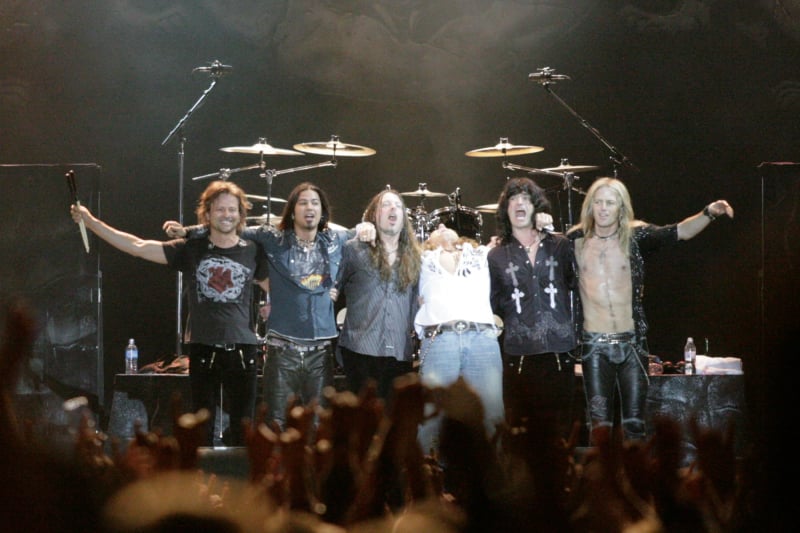 Poison full band performing on stage during Rock2Wgtn at Westpac Stadium, Wellington, New Zealand